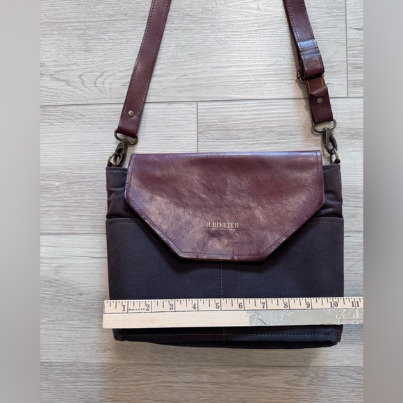 R RIVETER Bag Brown Leather Black Canvas Flap Crossbody Purse Handmade In USA - Picture 15 of 16